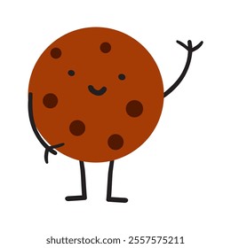 Cookie. Smiling character. Hand drawn illustration on white background.