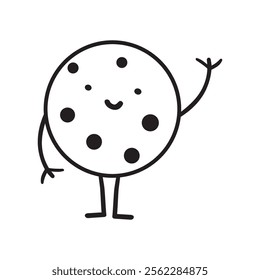 Cookie. Smiling character. Outline  illustration on white background.