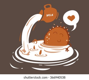 Cookie está tomando un baño de leche
