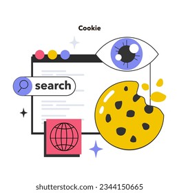 Cookie-Technologie. Verfolgung der Webbrowser-Sitzung. Zugriff auf Benutzercomputer und vertrauliche Informationen. Verbesserung der Geräteidentifizierung und des Web-Browsings. Flache Vektorgrafik