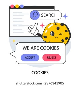 Cookie-Technologie. Verfolgung der Webbrowser-Sitzung. Zugriff auf Benutzercomputer und vertrauliche Informationen. Verbesserung der Geräteidentifizierung und des Web-Browsings. Flache Vektorgrafik