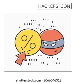 Cookie thief color icon. Hacker using fake identity for web page access. Concept of personal data and private information stealth and internet security. Isolated vector illustration