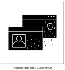 Icono de glifo ladrón de galletas. Hacker usando identidad falsa para el acceso a páginas web. Datos personales e información privada sigilosa y seguridad de Internet.Cartel plano rellenado. Ilustración vectorial de silueta aislada