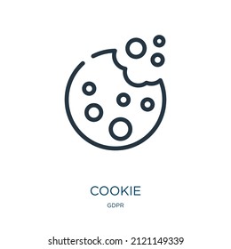 cookie thin line icon. food, cake linear icons from gdpr concept isolated outline sign. Vector illustration symbol element for web design and apps.