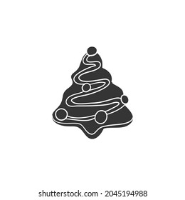 Cookie Tree Icon Silhouette Illustration. Christmas Tree Vector Graphic Pictogram Symbol Clip Art. Doodle Sketch Black Sign.
