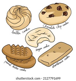Ilustración vectorial de tipos de variedad de cookies