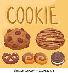 Cookie vector cakes top view sweet homemade breakfast bake food biscuit bakery cookie pastry illustration.