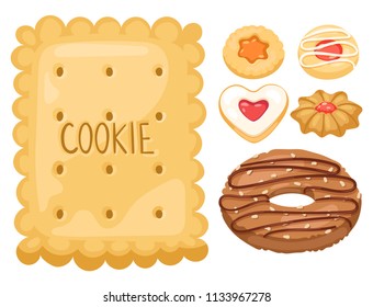 Cookie vector cakes top view sweet homemade breakfast bake food biscuit bakery cookie pastry illustration.