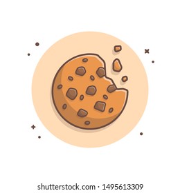 Cookie Vector Icon Illustration. Breakfast Time. Cookie with Choco Chips Concept White Isolated. Flat Cartoon Style Suitable for Web Landing Page, Banner, Flyer, Sticker, Background