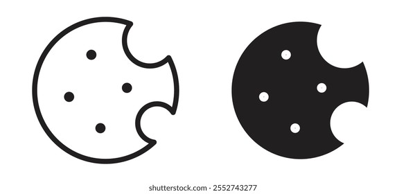 Conjunto de iconos de Vector de galletas con estilo relleno y delineado en negro.