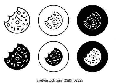 Cookie vector illustration set. Homemade biscuit snack icon for UI designs. Baked chocolate Cookies in black color. Suitable for apps and websites.
