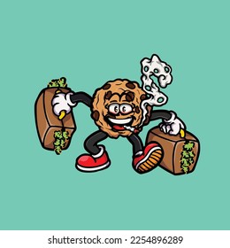 caricatura de nug weed vectorial de galletas humeantes