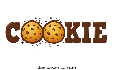 Cookie Word Customs Lettering Typography, Vector Illustration