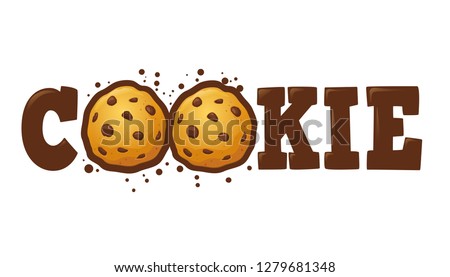 Cookie word customs lettering typography, vector illustration