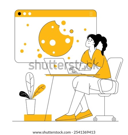 Cookieless advertising targets users using alternative data methods to keep privacy. Service tracking for digital privacy. Flat vector illustration.