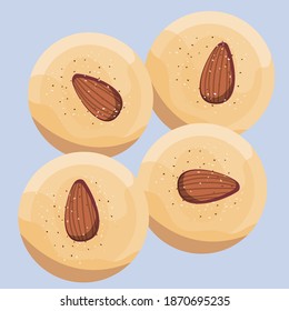cookies with almonds and crumbs on a blue background