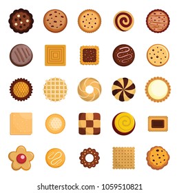 Cookies biscuit icons set. Flat illustration of 25 cookies biscuit vector icons for web