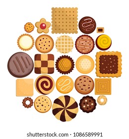 Cookies biscuit icons set. Flat illustration of 25 cookies biscuit vector icons for web