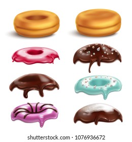 Cookies biscuits cupcakes donuts realistic 3d collection with isolated images of colourful donut toppings on blank background vector illustration