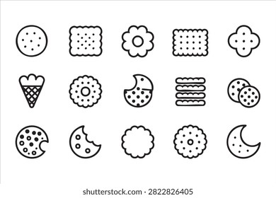 Cookies and Biscuits Dessert Line Icon Set for Bakery and Snack Design