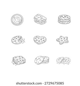Cookies and Biscuits Doodle Seamless Pattern. Hand Drawn Cookie Illustration Set. Cute Bakery Background Texture.