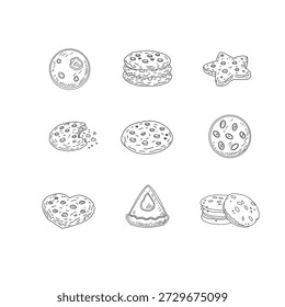 Cookies and Biscuits Doodle Seamless Pattern. Hand Drawn Cookie Illustration Set. Cute Bakery Background Texture.