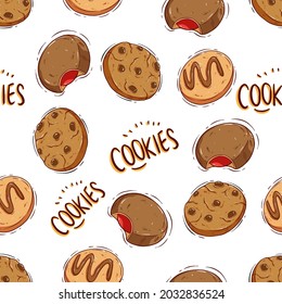 cookies and biscuits seamless pattern with doodle or hand draw style