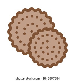 Cookies Breakfast Snack Icon Thin Line Vector. Round Crispy Bakery Cookies Calorie Crunchy Dessert Color Symbol Illustration