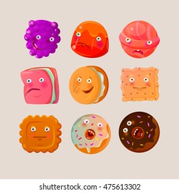 Cookies and candy characters.