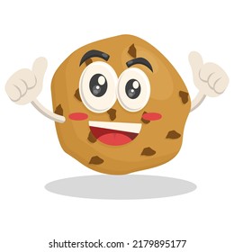 Cookies Cartoon Mascot-Charakter, der ein Thumb Up mit süßem Ausdruck verleiht