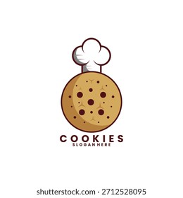 Cookies with chef hat logo design vector. Restaurant cookies or Biscuit store logo design template