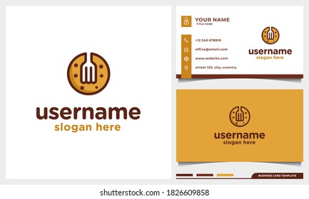 Cookies Choco Chip Biscuit Logo Design mit Gabelkonzept und Visitenkartenvorlage