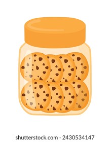 Cookies with Chocochip in Jar for Eid Al Fitr Flat Doodle Icon Logo. Cartoon vector illustration isolated on white background
