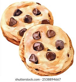 Cookies with Chocochips watercolor clipart illustration