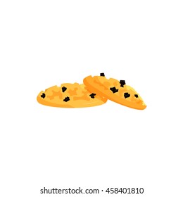 Cookies with chocolate chips icon in cartoon style isolated on white background