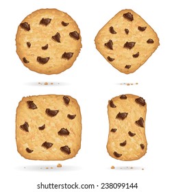 Cookies with chocolate chips, many shapes