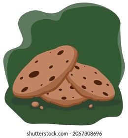 Cookies with chocolate chips. oatmeal cookies with chocolate. Vector illustration on a green background