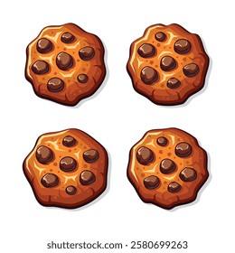 Cookies with Chocolate Chips on White Background. Vector