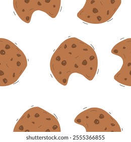 Cookies Chocolate Chips Seamless Pattern On White Background