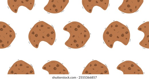 Cookies Chocolate Chips Seamless Pattern On White Background