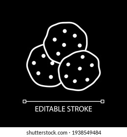 Cookies With Chocolate Chips White Linear Icon For Dark Theme. Homemade Biscuits. Thin Line Customizable Illustration. Isolated Vector Contour Symbol For Night Mode. Editable Stroke