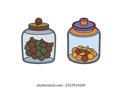 Cookies with chocolate in a glass jar icon illustration