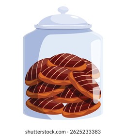 Cookies with chocolate icing are stored in glass jar, maintaining flavor and freshness
