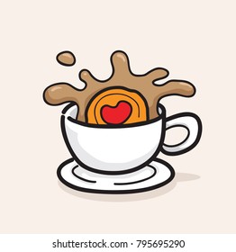 cookies and chocolate milk in cup vector, cute design