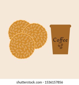 Cookies and coffee on a yellow background, cafe or restaurant