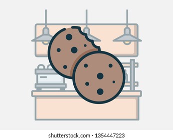 Cookies. Coffee shop elements. Filled outline icon set.