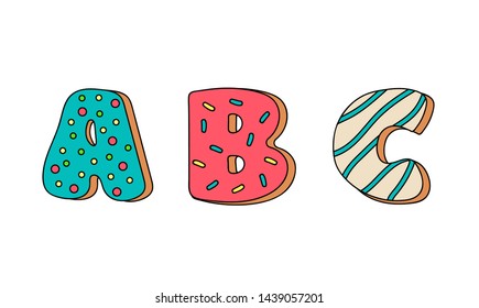 Cookies with colorful glaze set, alphabet, isolated, vector illustration