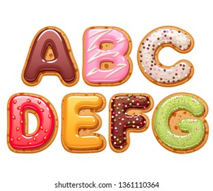 Cookies with colorful icing abc letters set - sweet biscuits alphabet design.