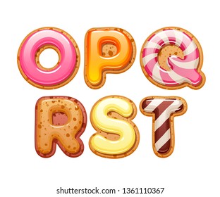 Cookies with colorful icing abc letters set - sweet biscuits alphabet design.