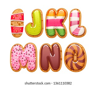 Cookies with colorful icing abc letters set - sweet biscuits alphabet design.